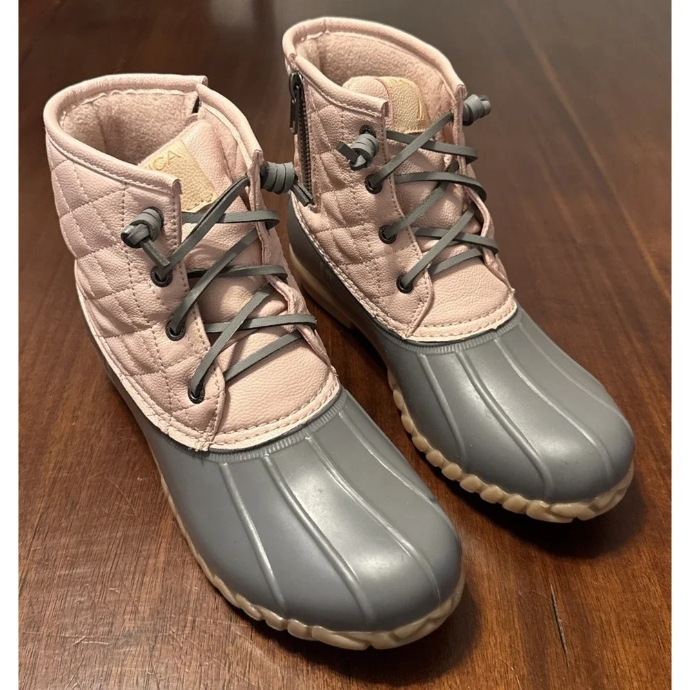 Nautica Dorsay Duck‎ Boots Womens Size 7 Pink Gray Waterproof Rain Snow Boots